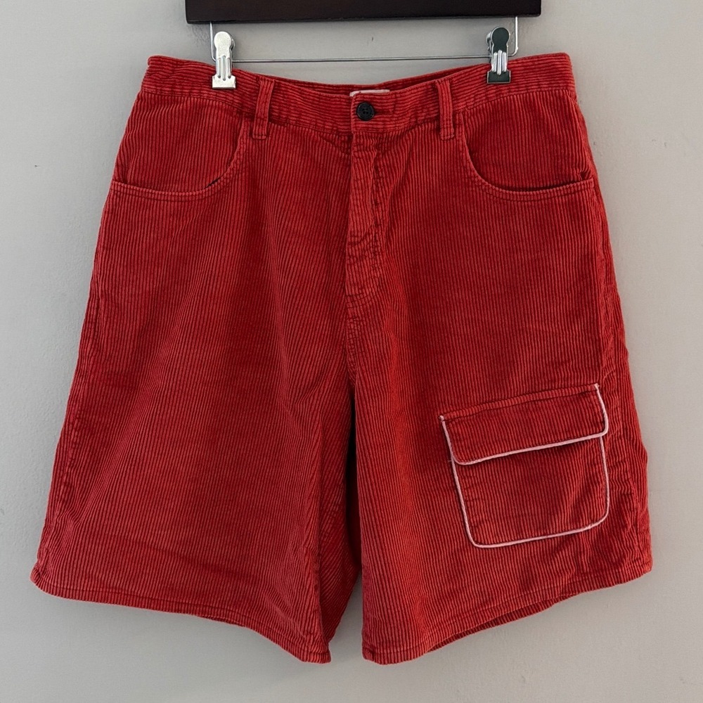 Elwood Mens Red Wide Wale Corduroy Cargo Shorts Size 34 Relaxed Fit